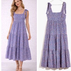 Madewell Tie-Strap Tiered Midi Dress in Summer Vines